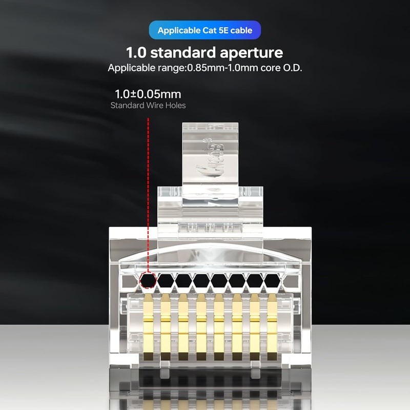 Cncob RJ45 Pass Through EZ Connector, Cat5e Connector, RJ45 Ends with Gold Plated, Ethernet Connectors UTP Network Plug for Standard Cable (100pcs) - Image 5